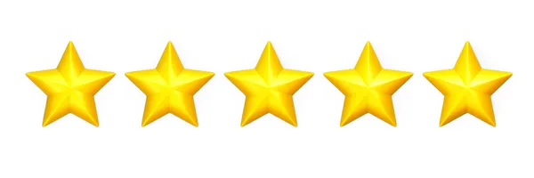 Fünf gelbe Sterne in einer Reihe auf weiß — Stockfoto
