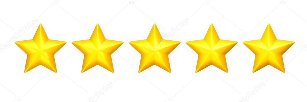 Five yellow stars in a row on white