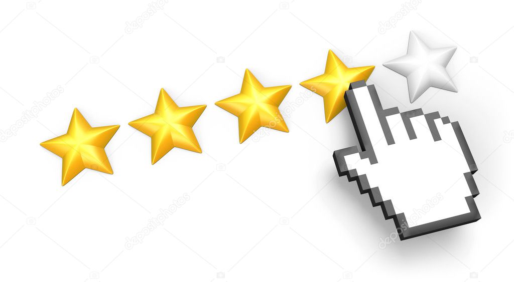 Four stars rating. Hand cursor.