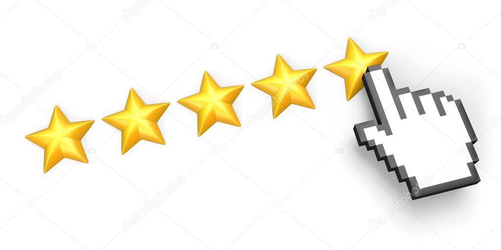 Five stars rating. Hand cursor.