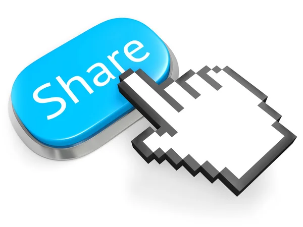 Botão azul Compartilhar e cursor de mão — Fotografia de Stock