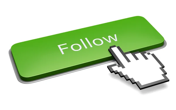 Green follow button und Hand-Cursor-Konzept — Stockfoto