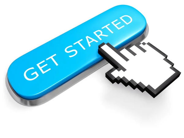Blue GET STARTED button with hand cursor — Stock Photo, Image