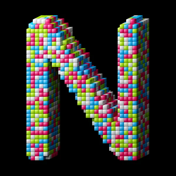 3d pixelated alphabet letter N — Stock Photo, Image