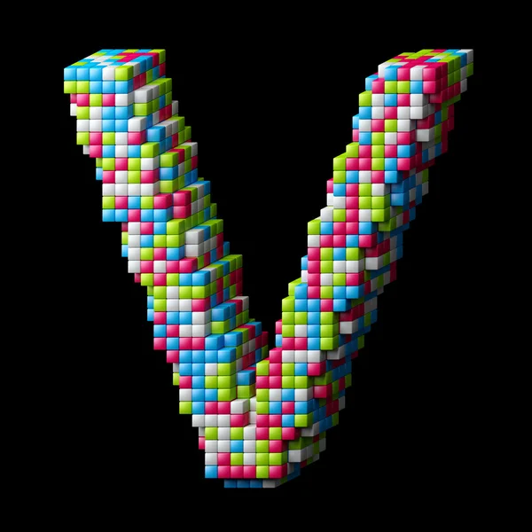 3d pixelated alphabet letter V — Stock Photo, Image