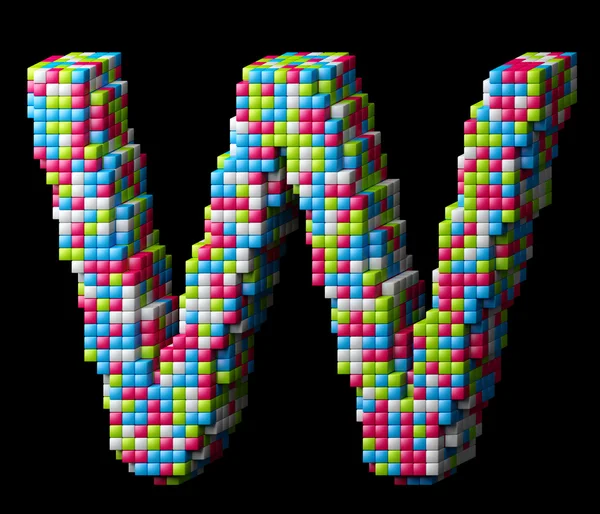 3d pixelated alphabet letter W — Stock Photo, Image