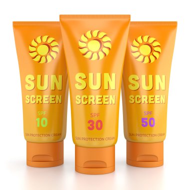 Three sunscreen tubes isolated on white clipart