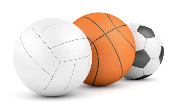 Volleyball, basketball and soccerball in row — Stock Photo, Image