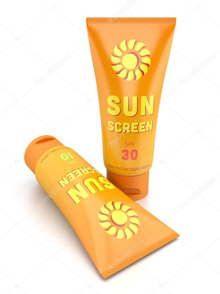 Sunscreen tubes isolated on white