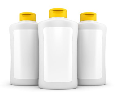 kozmetik malzeme üzerinde beyaz izole üç şişe