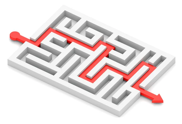 Caminho vermelho através do labirinto — Fotografia de Stock