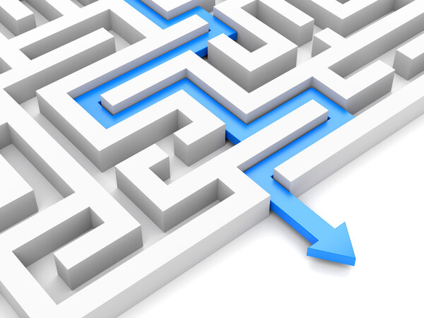 Blue path across labyrinth