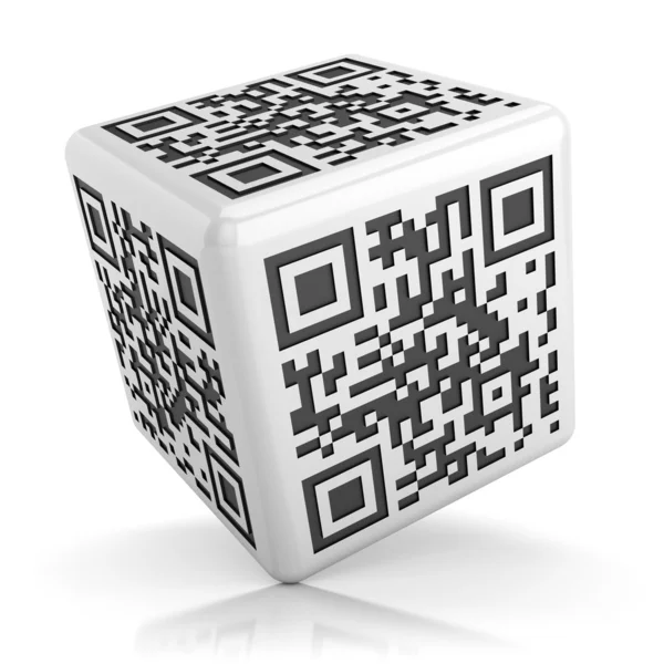 Cubo de código qr branco isolado sobre branco — Fotografia de Stock