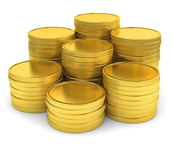 Högen av gyllene mynt isolerad på vit bakgrund — Stockfoto