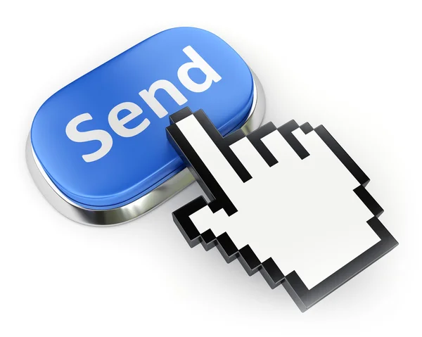 Blue Send button and hand cursor — Stock Photo, Image