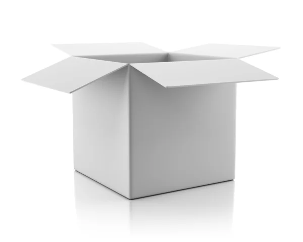 Caja de cartón blanco vacía abierta en blanco — Foto de Stock