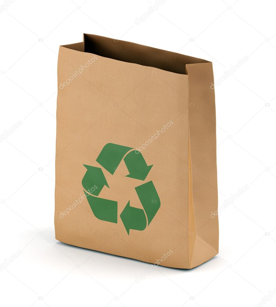 Brown paper sack with recycling symbol