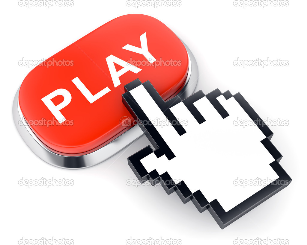 Red web video button Play and hand shaped cursor
