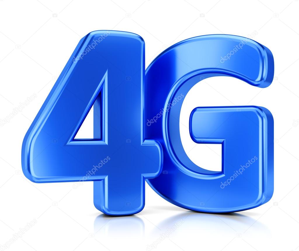 LTE wireless communication technology concept. 4G blue icon isolated on white background.