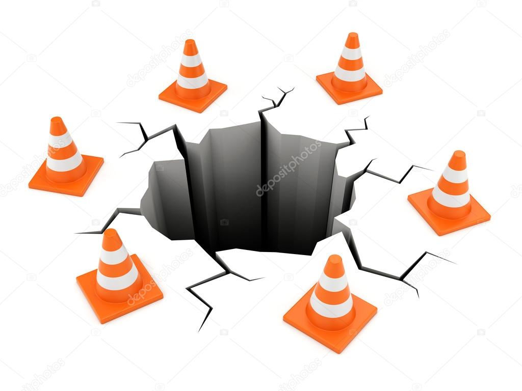 Road cones around crack