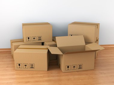 boş odada karton kutular