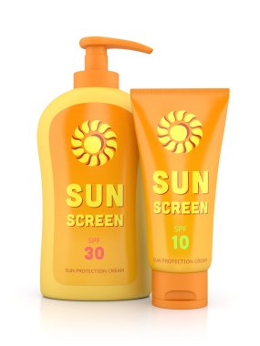 Bottle and tube of sunscreen clipart