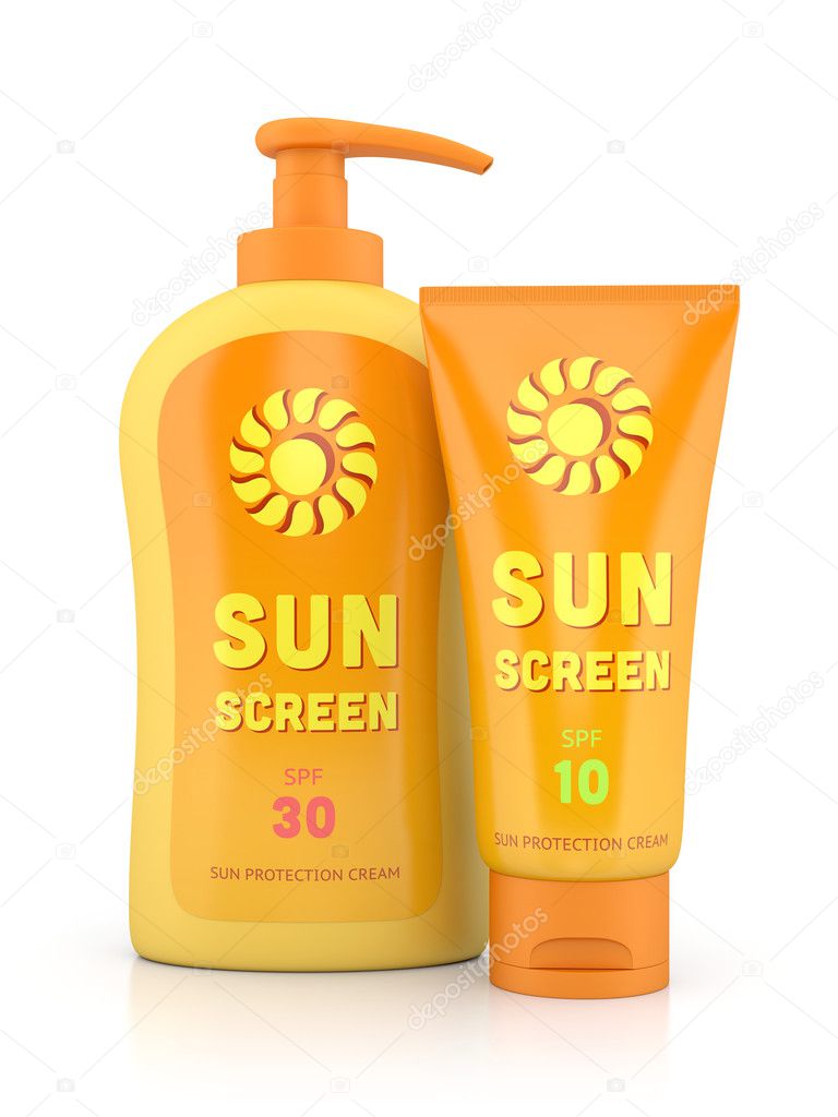 Bottle and tube of sunscreen