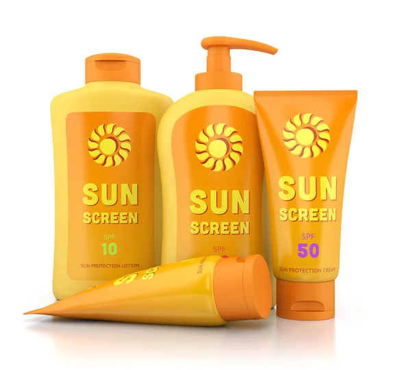 Set of sunscreen containers — Fotografia de Stock