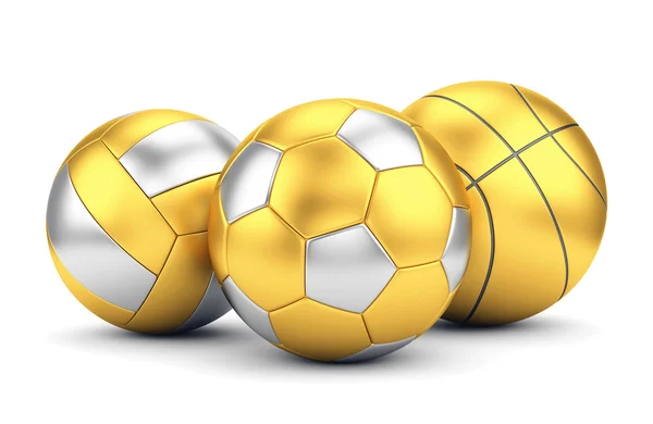 Golden volleyball, basketball and soccerball — Stock Photo, Image