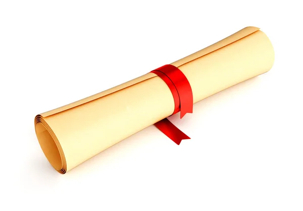 Papier scroll met rood lint — Stockfoto