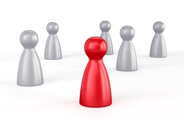 Beyaz arkaplanda izole edilmiş gri olanlar arasında kırmızı kart oyunu piyonu