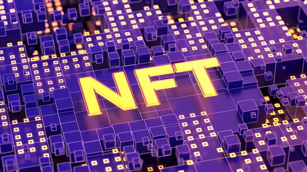 NFT auf farbenfroher abstrakter Technologie-Oberfläche — Stockfoto