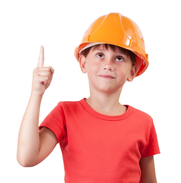 Menina no capacete de construção — Fotografia de Stock