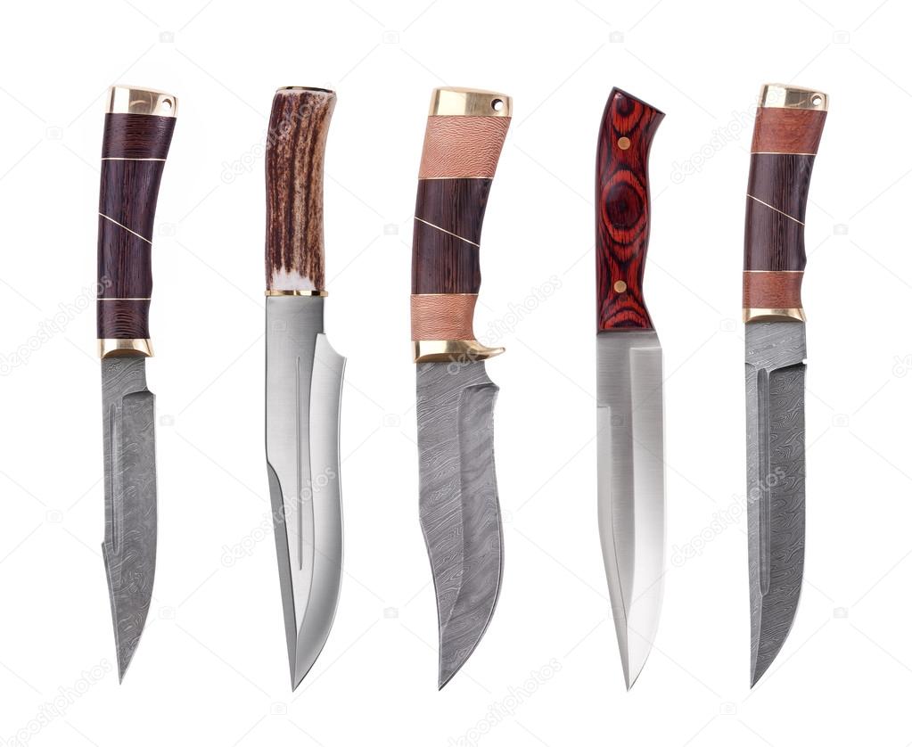 Set of several hunting knives