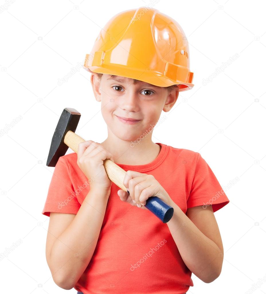 Child in the construction helmet