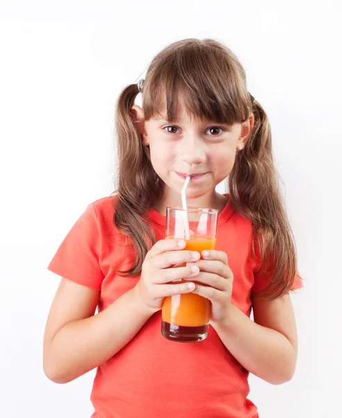 Girl happy to drink fresh juice — Stock Photo, Image