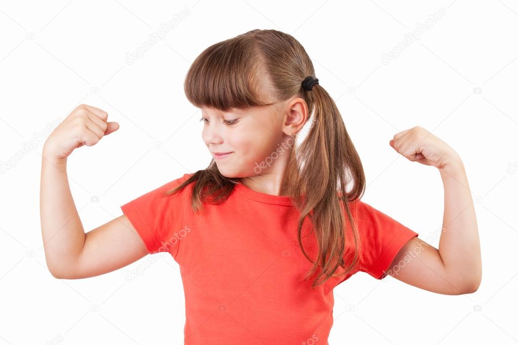 Little girl shows us their biceps