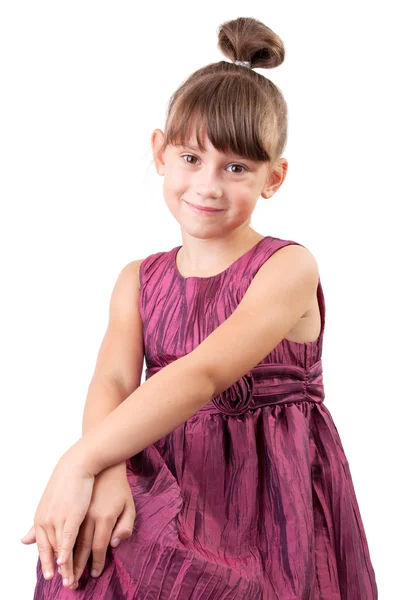 Menina bonito em um vestido de Borgonha — Fotografia de Stock