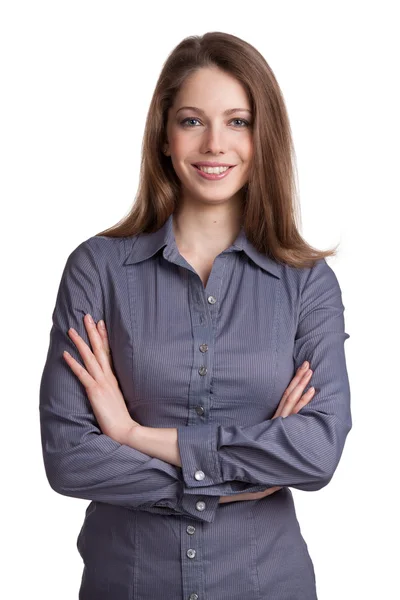 Mooi meisje in een blauw shirt — Stockfoto