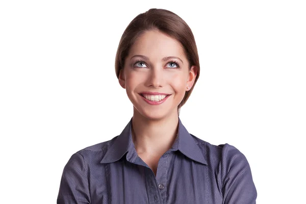 Pretty cheerful woman looking up — Stock Photo, Image