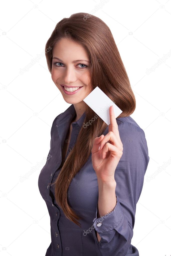 Pretty girl holding a business card