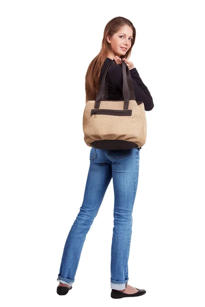 Bella ragazza con una borsa sulla spalla — Foto Stock