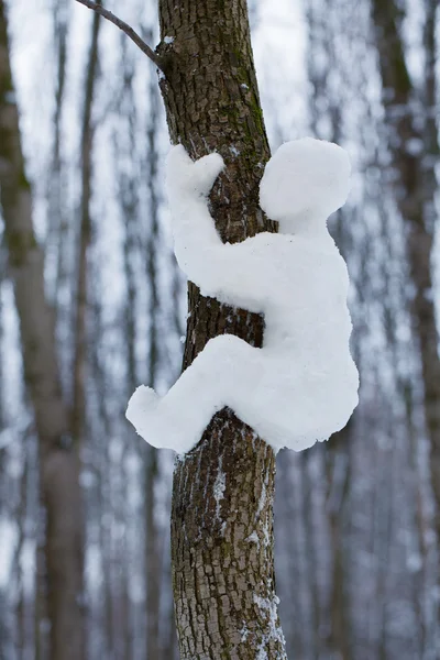 Glare from the snow man crawling on a tree — Stock Photo, Image