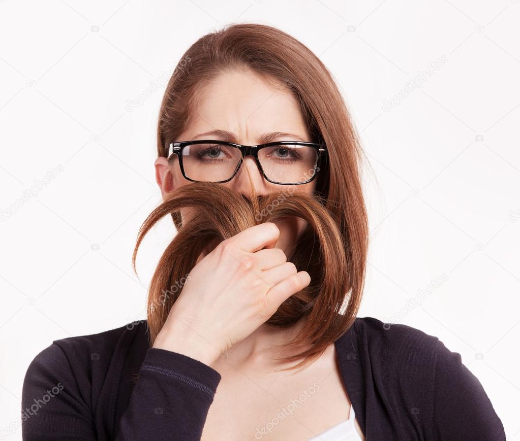Girl had her mustache of his hair