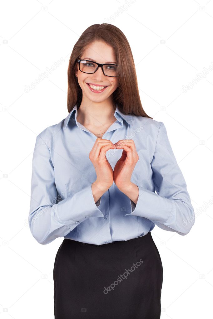 Happy woman put her hands in the form of heart