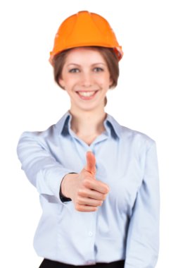 Tüm Tamam kız koruyucu bir kask içinde gösterir
