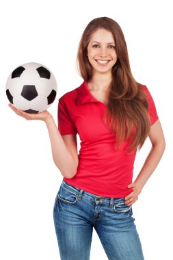 Kız Futbol topu ile kot pantolon