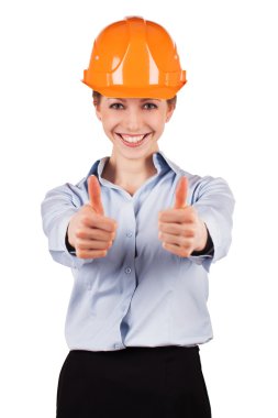 Woman in the building protective helmet clipart