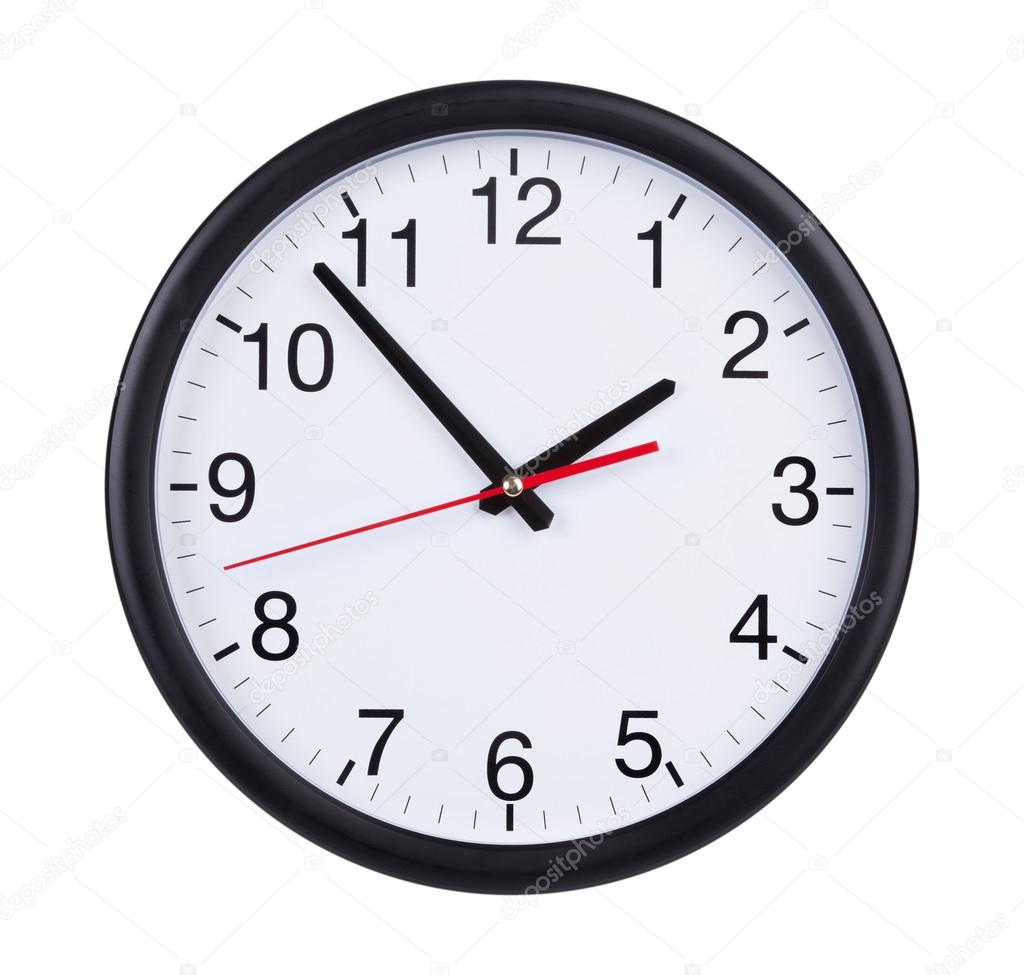 Office clock shows five minutes to two