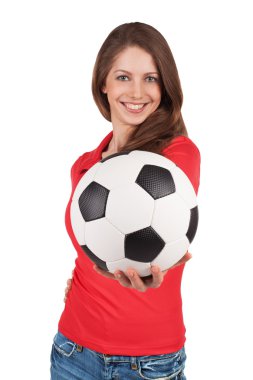 kız ile bir futbol topu elinde